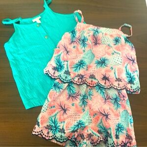 Crown & Ivy kids Tropical fun Romper and top. Size 7
Cat & Jack size 6 teal top